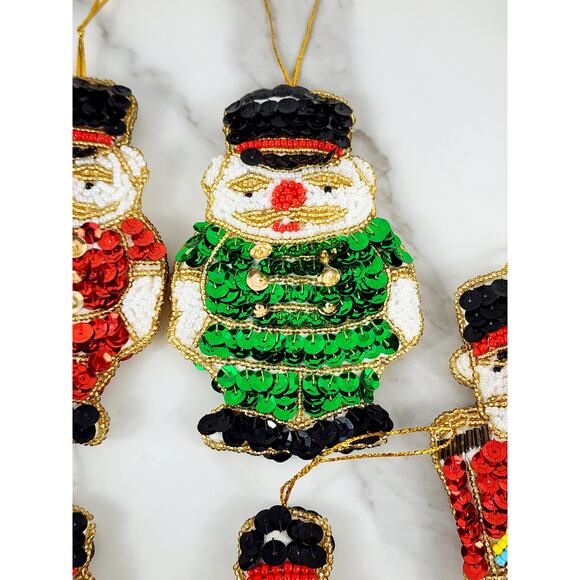 Christmas Ornament Sequins And Beaded Soldiers 4" Handmade 90's Two Sided x6 Vtg - Picture 4 of 13